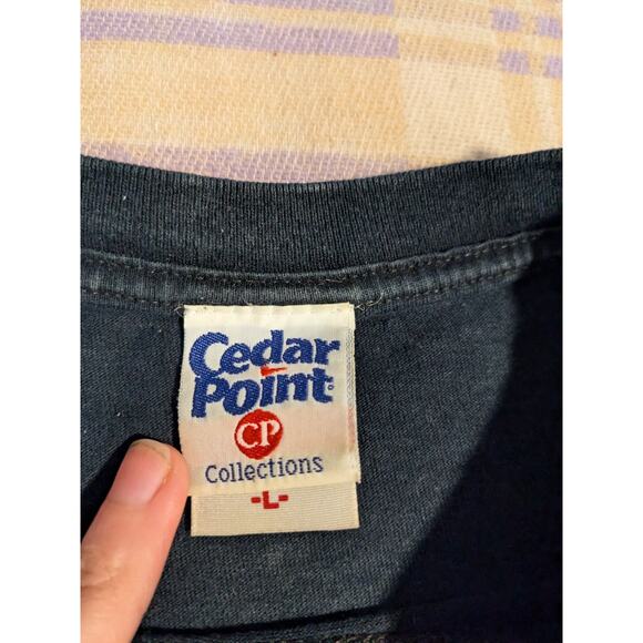 Vtg Cedar Point 90s Y2k Roller Coaster Smiley Face Skull Melt Graphic T Shirt - Picture 2 of 6